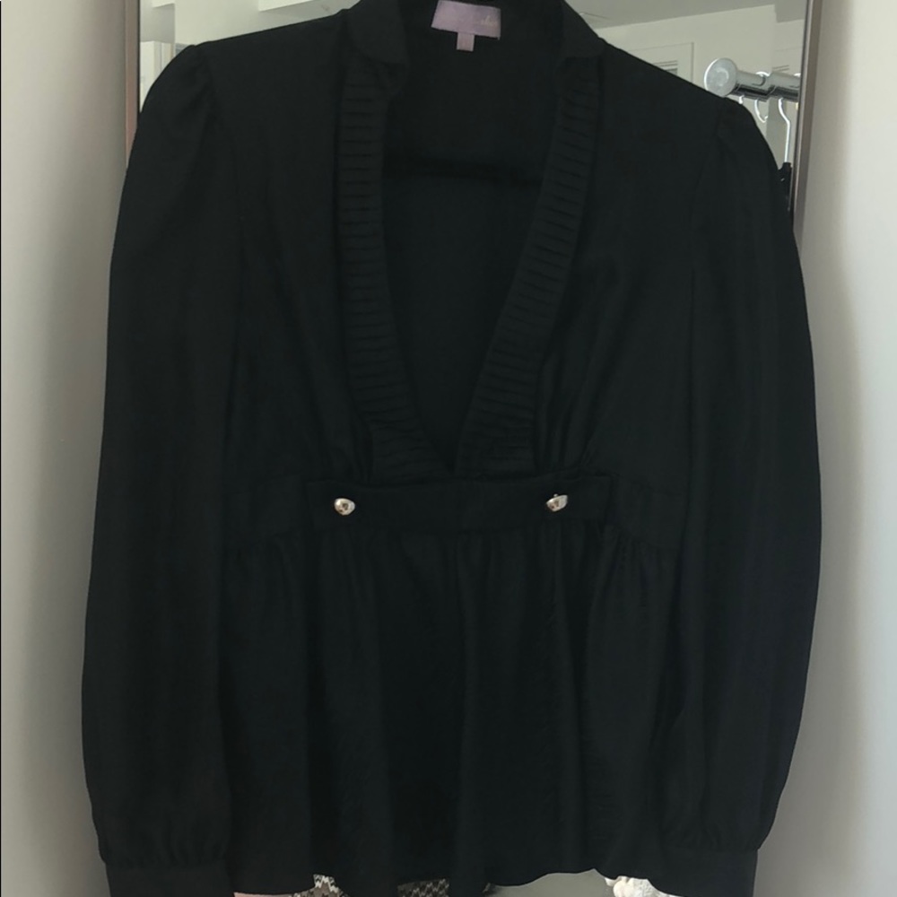 Black Deep-V Peplum Blouse